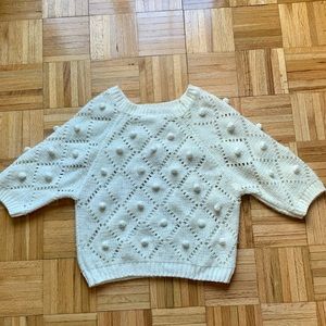 Katsumi Pompom Textured Knit Cropped Sweater Sz M